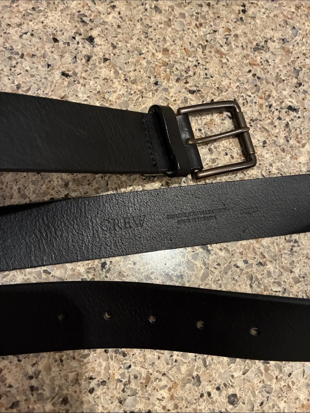 J. Crew Vintage Black Leather Men's Belt with Metal Buckle. Made in USA